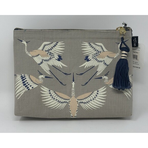 Danica Studio Flight Of Fancy Linen Cosmetics Bag Makeup Zipper Birds READ - Picture 1 of 6